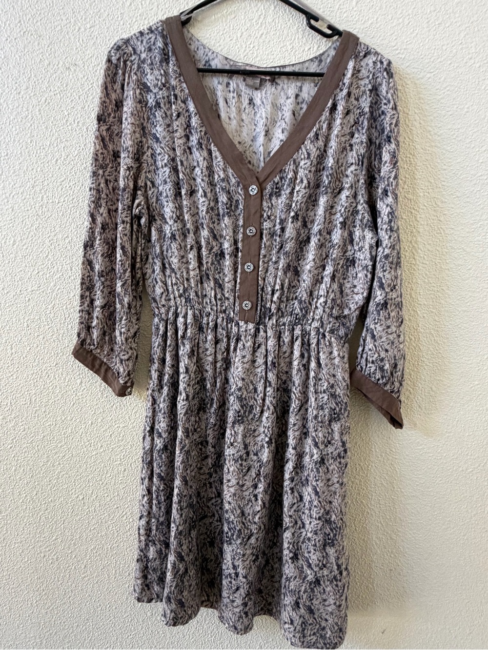 Love 21 Brown & Cream Printed Button-Front Dress